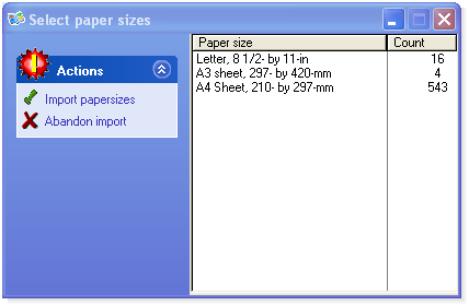 View / Import papersizes