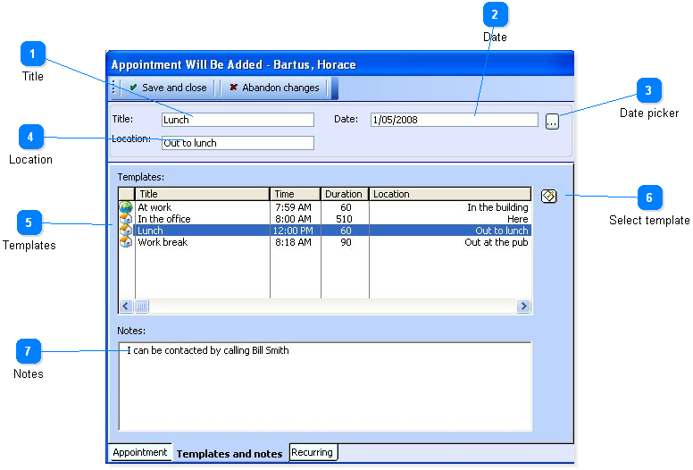 Using appointment templates and notes