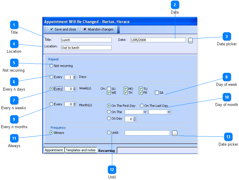 Creating and editing recurring appointments