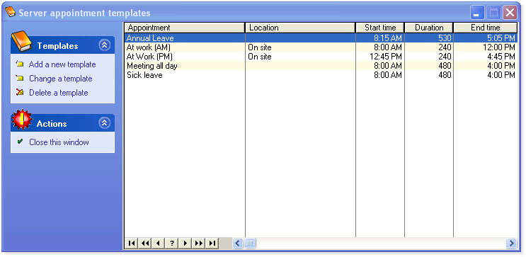 Server appointment templates